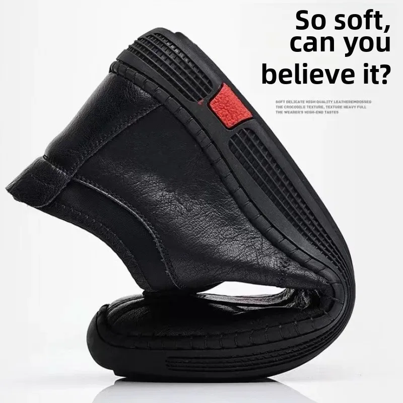 Scarpe casual in pelle da uomo Leggere antiscivolo Fondo morbido Slip-On Foderate in pile Calde scarpe slip-on da guida Traspiranti estive 4