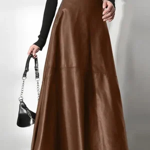 ZANZEA Gonna lunga in pelle PU da donna 2025 Autunno Elegante OL Lunga Saias Moda Solid Mujer Faldas Casual Vita alta Cerniera Jupe 1