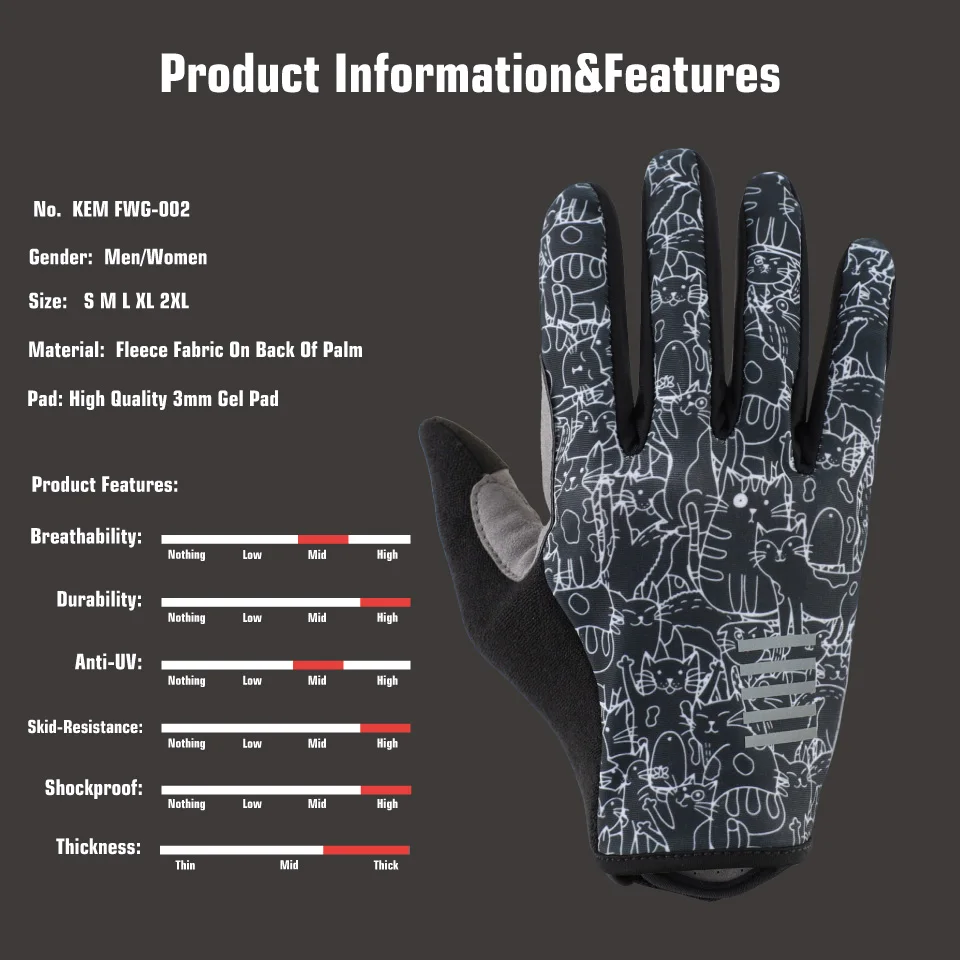 Guanti da ciclismo KEMALOCE guanti da moto da uomo e da donna con dita intere invernali guanti da bici in tessuto termico in pile bianco e nero 3