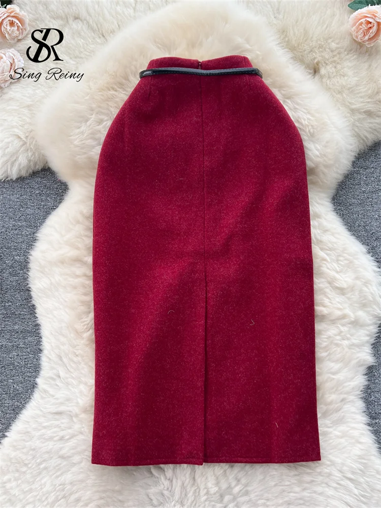 SINGREINY Gonna lunga sexy divisa francese Inverno Vita alta Sottile Spessore Streetwear Office Ladies 2025 Autunno Vintage Gonna aderente 5