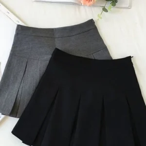 ZOKI Vintage grigio gonna a pieghe donna Kawaii a vita alta minigonne coreano moda scuola uniforme Harajuku Streetwear primavera 1