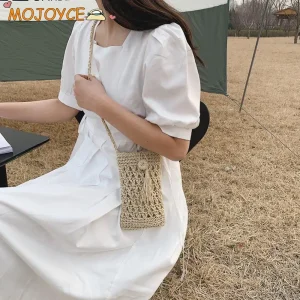 Borsa per telefono a tracolla vintage femminile Corda di paglia intrecciata a mano Mini borsa per le vacanze Borsa per cellulare casual da donna Streetwear 1