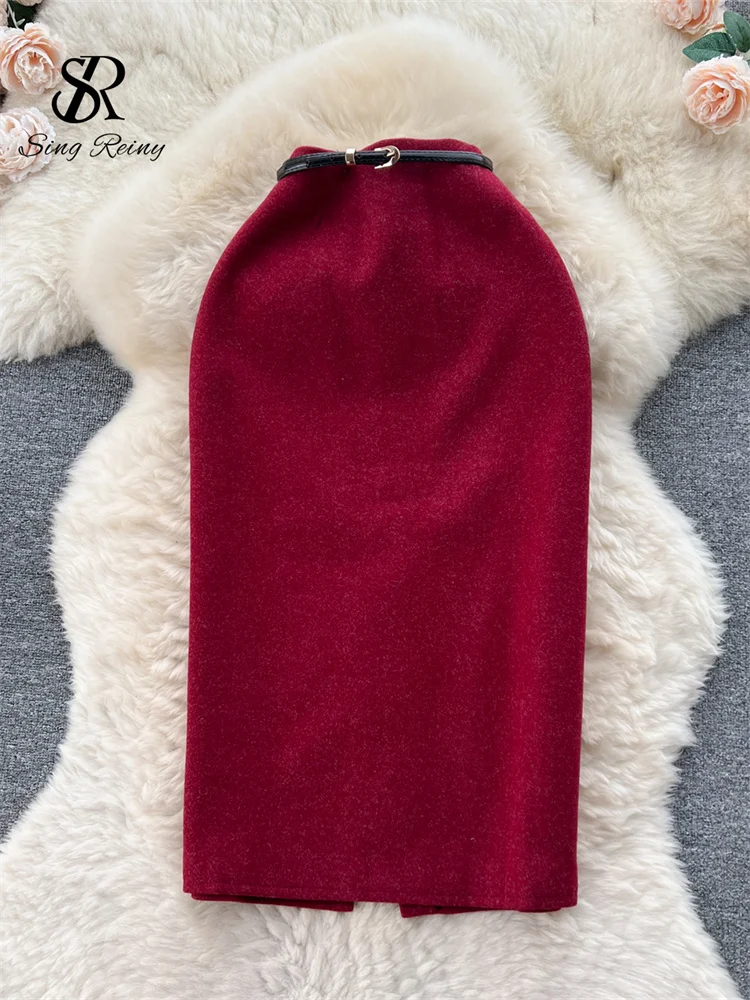 SINGREINY Gonna lunga sexy divisa francese Inverno Vita alta Sottile Spessore Streetwear Office Ladies 2025 Autunno Vintage Gonna aderente 3