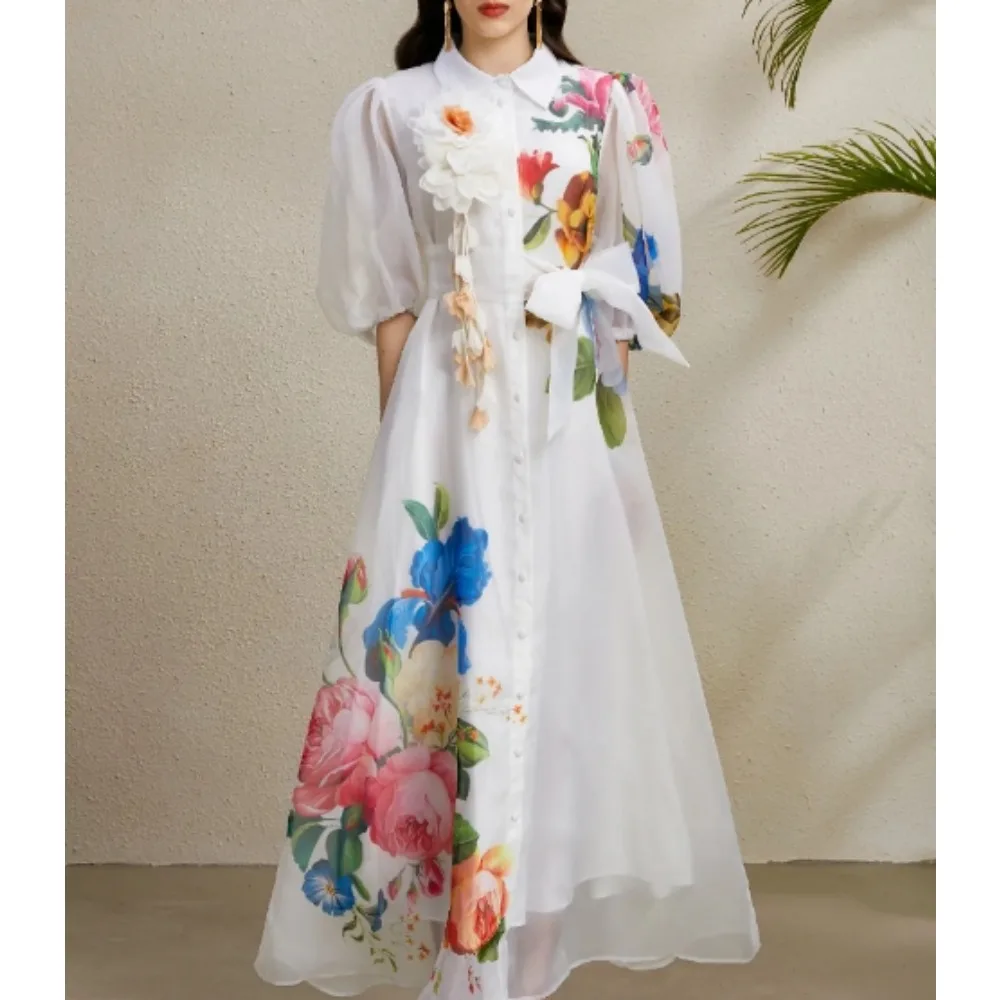 Chic vintage Sexy stampa maglia con lacci pulsante Fata Estate Donna Boho Vestito estivo abbigliamento donna Abito lungo 6