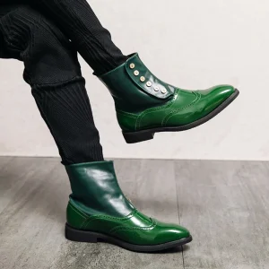 2025 Mayba Stivali invernali a metà polpaccio in pelle da uomo Scarpe alte fatte a mano nere verdi Taglia 38-46 1