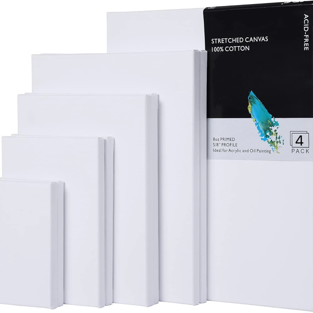 Set da 4 pezzi di tele bianche bianche allungate, primer, 100% cotone, pacchetto di valore economico, adatto per pittura acrilica e ad olio 1