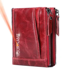 Portafogli da donna in pelle nome incisione porta carte di credito corto in vera pelle di alta qualità portafoglio classico da donna con cerniera per donna 1