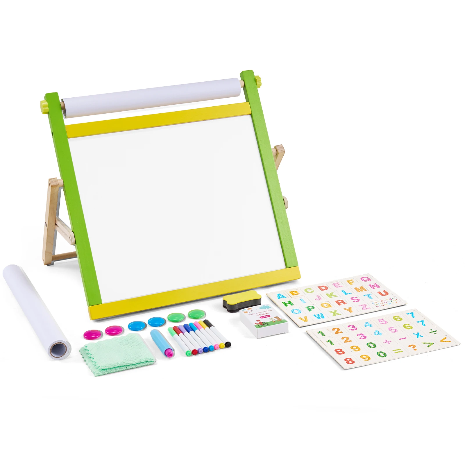 SucceBuy Tavolo da disegno magnetico per bambini 3 in 1 Cavalletto artistico per bambini in legno a doppia faccia con accessori per pittura per giocattoli per ragazzi e ragazze 1