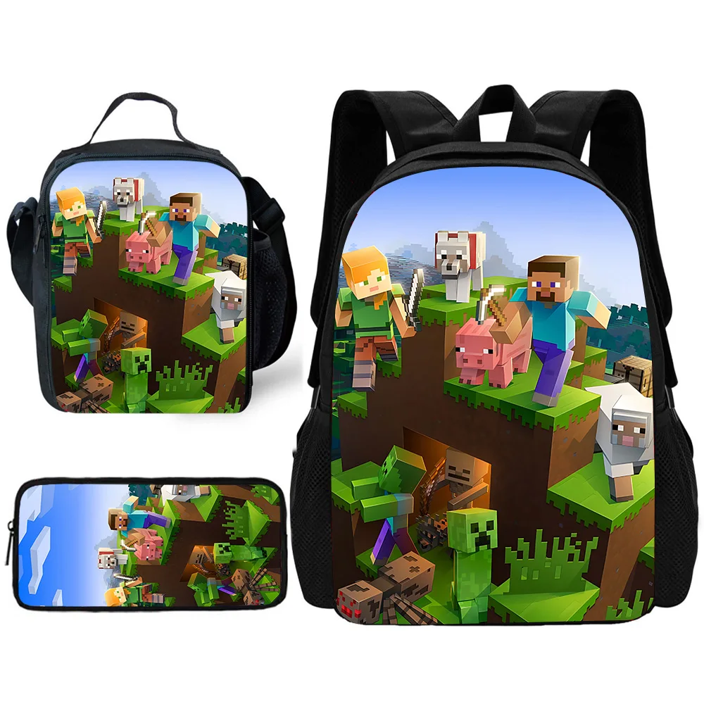 Cartone animato per la scuola dei bambini per M-My W-Worlds Zaino con borse per il pranzo, borse per matite, borse per la scuola per ragazzi e ragazze, miglior regalo 2