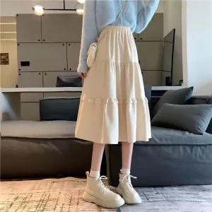 Autunno Inverno Nuova moda Elastico in vita Solido Abbigliamento donna Coreano Semplicità Tendenza Shirring Tendenza Dolce stile occidentale Gonne 1