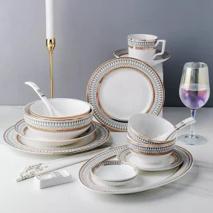 Set di stoviglie di lusso per la festa di nozze, piatti in ceramica, piatto da portata con ciotola per zuppa di noodle, tazza di caffè, piatto per torta da dessert 1