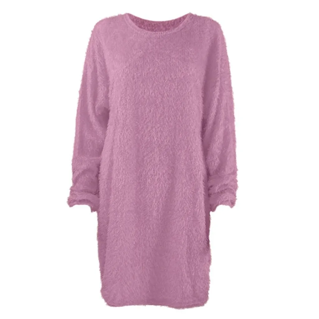 Maglione invernale da donna lavorato a maglia girocollo caldo manica lunga o-collo felpe casual abito tinta unita panno basic oversize da donna 4