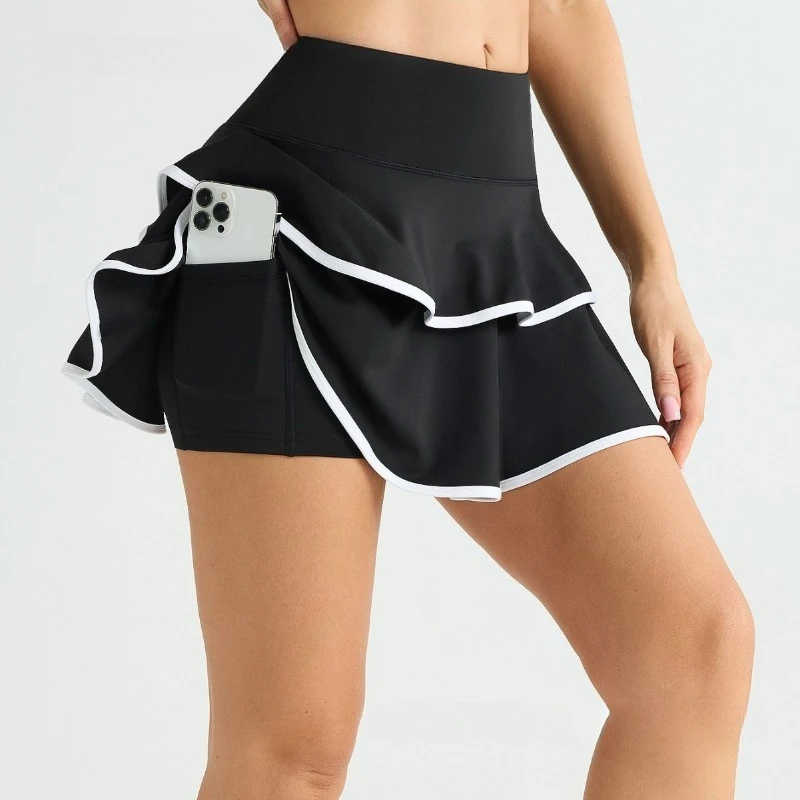 Gonna da yoga per torta con tasche Gonna sportiva a vita alta fitness estiva da donna Gonna comoda e traspirante da allenamento antiriflesso 3