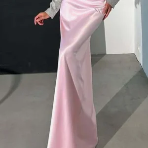 Oymimi moda gonne in raso rosa per donna elegante sottile solido gonne a pavimento Streetwear Casual semplice gonna dritta femminile 1