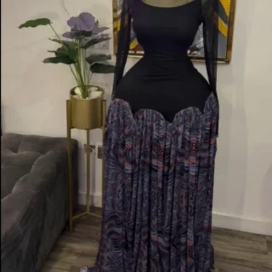 CM.YAYA Donna Tie Dye Stampato Patchwork A-line con telai Vestibilità e svasatura A-line Maxi abito lungo Educazione Abiti da ballo per le vacanze 1