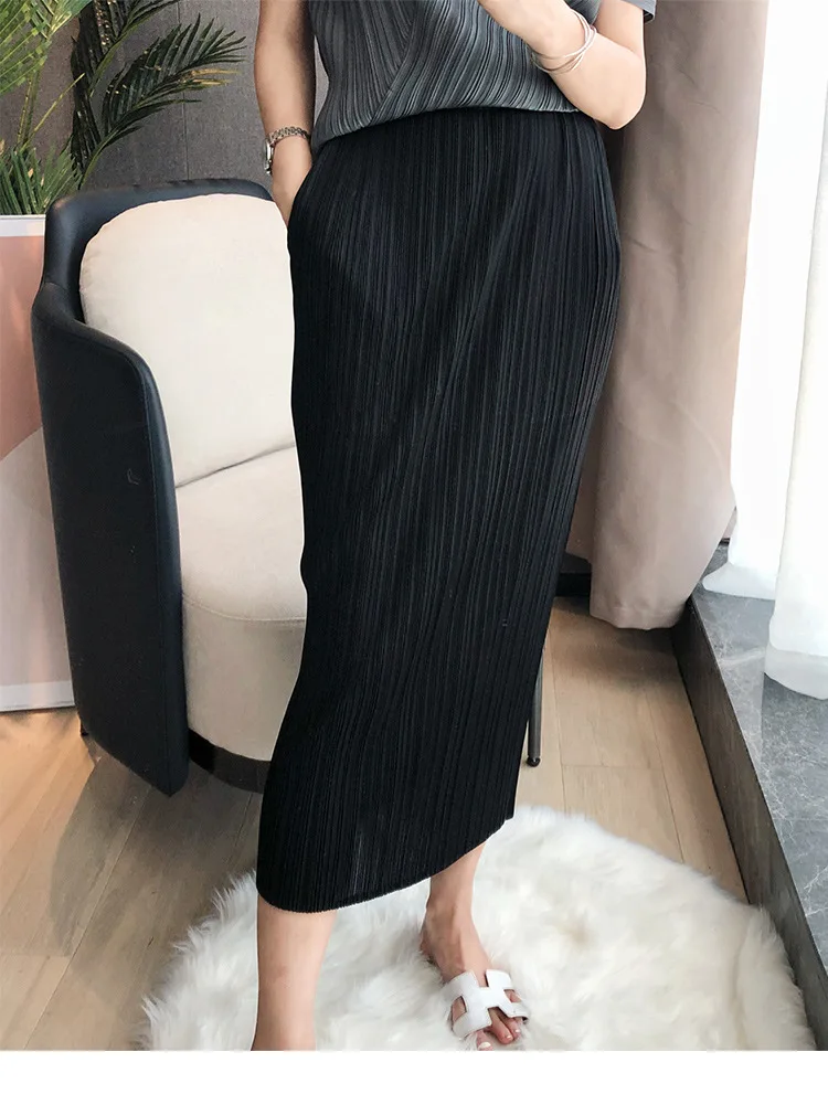 Miyake gonna donna pieghettata moda coreana Stretch Classic Lake Blue gonna a trapezio gonne lunghe dritte stile causale In Stock 2