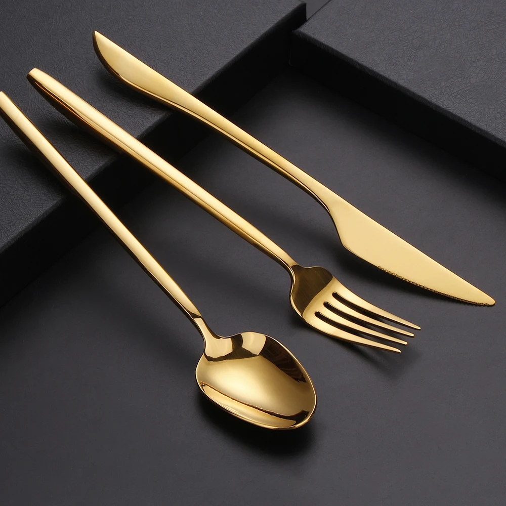 6/12/15/18/21 Pezzi Set di Posate in Oro Acciaio Inossidabile 304 Stoviglie Specchio Elegante Coltello Forchetta Cucchiaio Set da Cena Occidentale 4