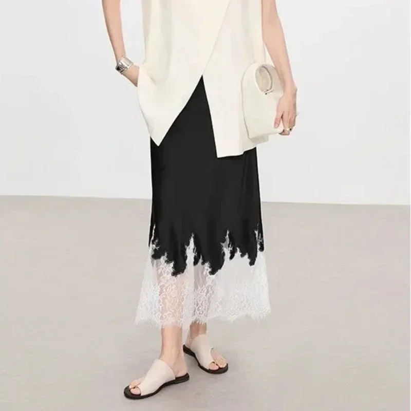 Gonna longuette con bordo in pizzo fata Vita alta Elegante avvolto sui fianchi Tendenze della moda Gonne lunghe Festa femminile 2025 Abbigliamento donna estivo 6