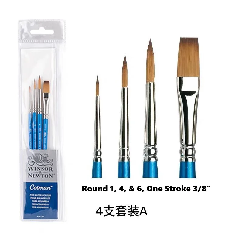 Winsor & Newton Cotman Spazzole a manico cortoSet di 4 (Rotondi 1, 4, e 6, One Stroke 3/8")/ (Rotondi 2 e 4, Rigger 1, One Stroke 1/4") 3