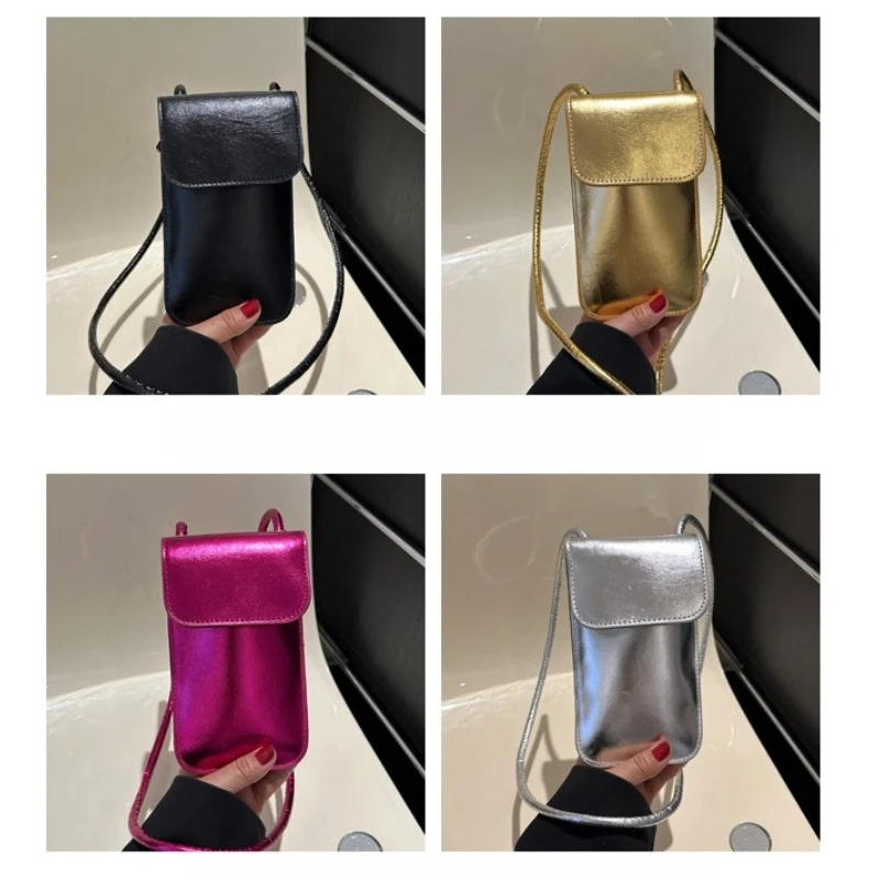 Borsa a tracolla alla moda per donna Mini borsa per telefono messenger in pelle PU argento oro 1