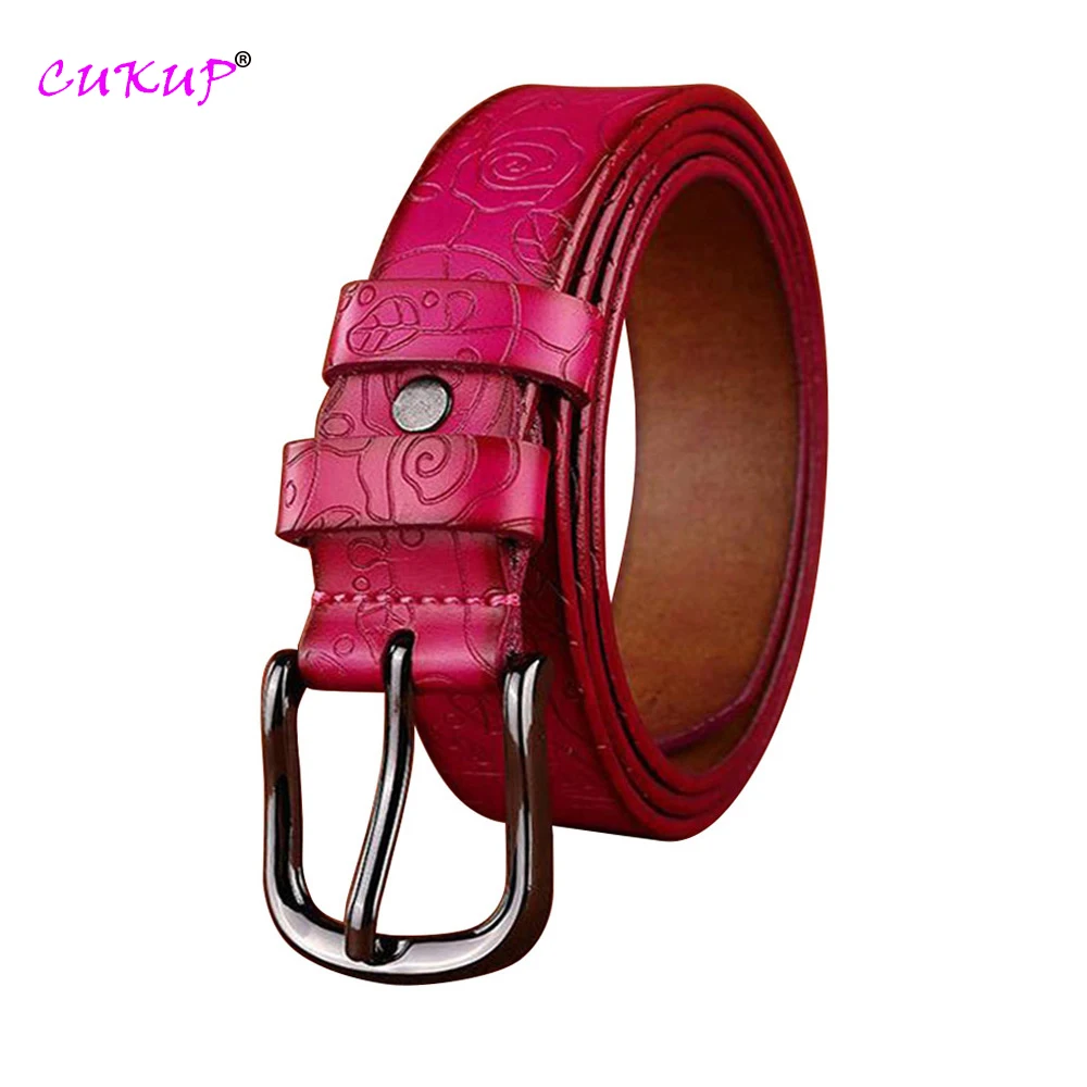 Fashion Design motivo floreale rosa rossa cintura femminile in vera pelle cinture in metallo con fibbia ad ardiglione da donna 28mm di larghezza 2023 FCO082 2