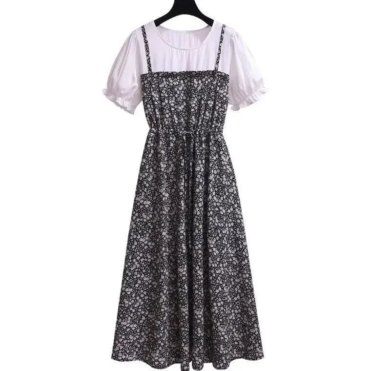 Abito con stampa floreale retrò Gonna longuette con cinturino per pausa tè Dimagrante occulente Manica corta Girocollo Abito da ragazza in vita impero 5