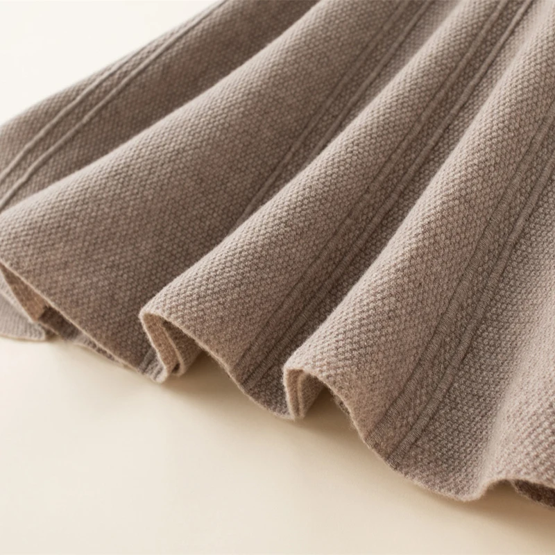 Autunno inverno abbigliamento donna gonna elastico a vita alta gonna a trapezio 100% lana Computer maglione lavorato a maglia gonna coreana a metà polpaccio 6