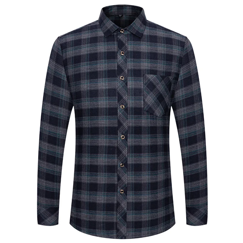 Camicie di flanella di puro cotone da uomo M-6XL manica lunga tasca singola Casual Plaid spessa morbida accogliente camicie spazzolate camicetta abbigliamento uomo 4