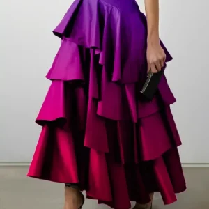 Gymystars Gonne di colore sfumato da donna Falbala Pantaloni eleganti Nuova moda Primavera A-Line Gonne lunghe a vita alta femminili allentate 1