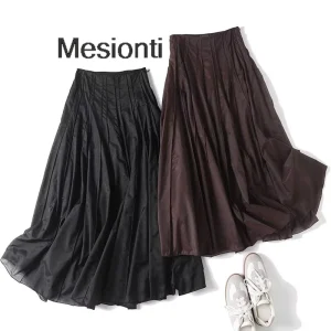 Gonne da donna eleganti a vita alta Autunno a strati da spiaggia di lusso Y2k A-line Midi Gonna marrone femminile in filato vintage 1