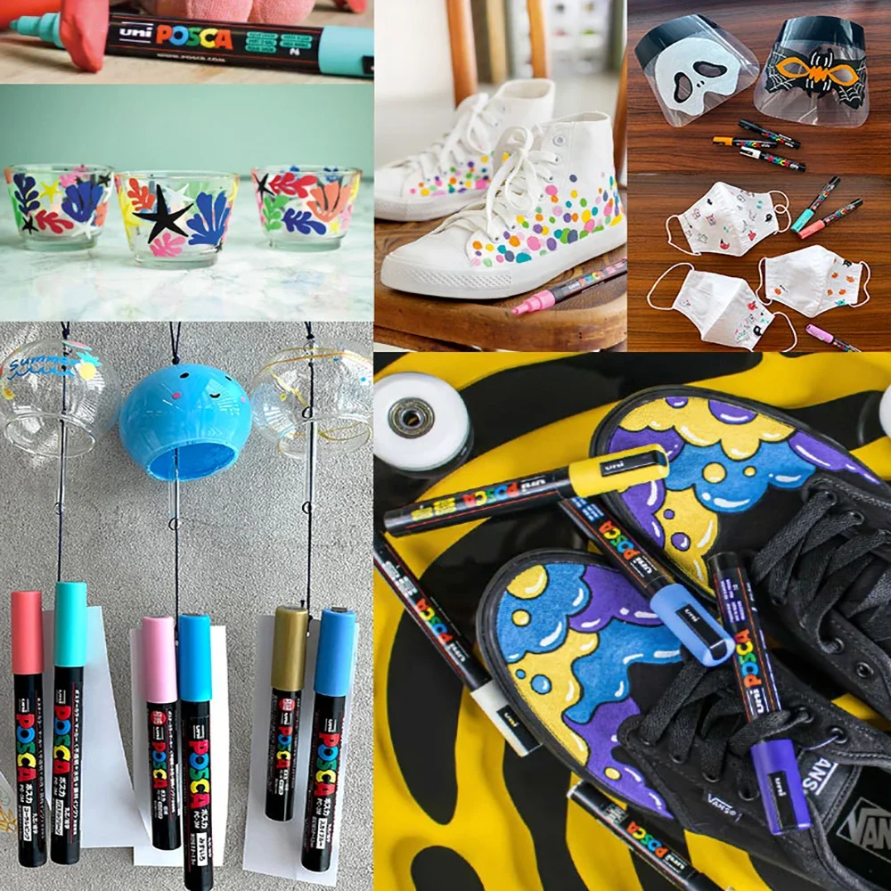 Uni Posca Set di pennarelli Vernice acrilica Disegno PC-3M Colores Astuccio per matite Graffiti Evidenziatore fai da te Astuccio per penne Forniture artistiche di cancelleria 6