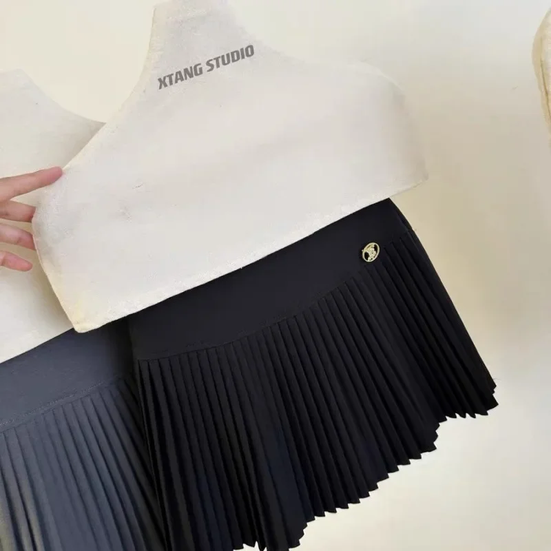 Mini abito dimagrante elegante a vita alta per le donne Estate 2024 Gonna a pieghe a linea A anti-esposizione di nuovo stile 4