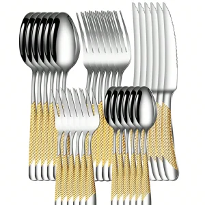 Set di stoviglie con trapano a stella in acciaio inossidabile da 6 pezzi/30 pezzi, set di coltelli, forchette e cucchiai per la cucina e il pranzo 1