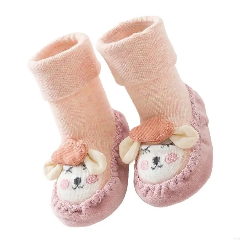 Y4UD 1 coppia Calzini a pavimento non slip per bambini in cotone Calzini a vitello medio per 0-18 mesi baby 2