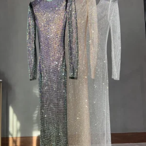 Club Apparel Abiti sexy con strass Abito extra con diamanti a maniche lunghe 1