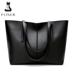 FOXER Borsa a tracolla in pelle crosta + PU per donna Borsa semplice da donna di grande capacità Borsa classica nera regalo per moglie, amante 1