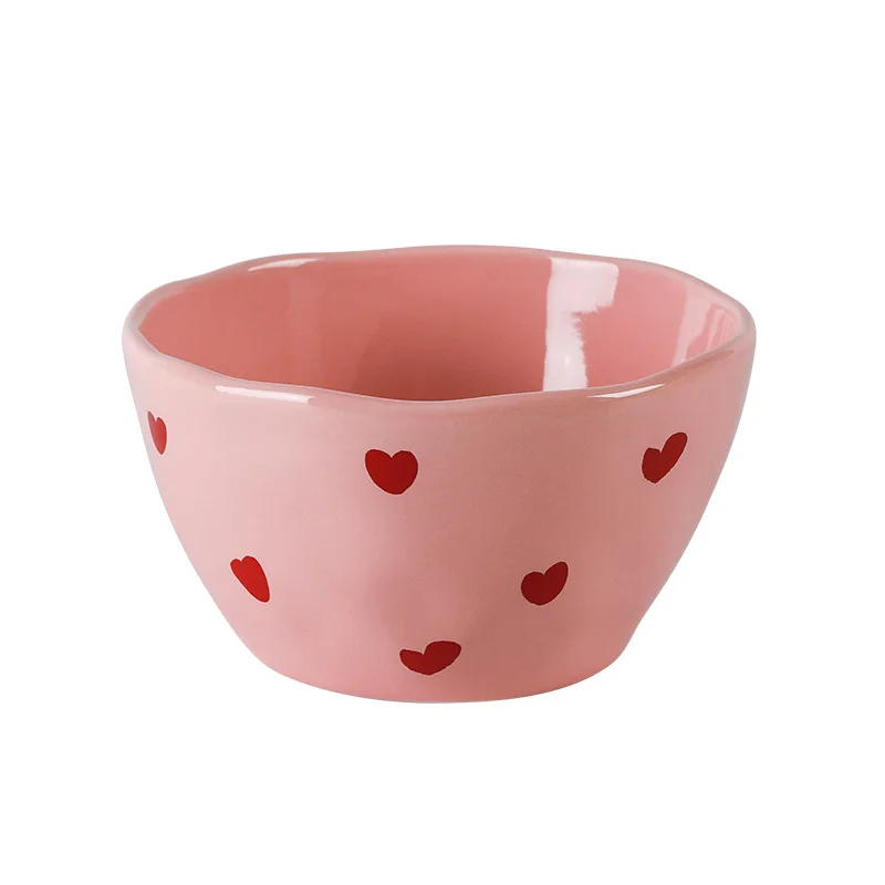 Insalatiera Piatto in ceramica con motivo a cuore rosa Tazza da caffè Ciotola da dessert per bambini Piatti da pranzo carini per la casa Stoviglie da ristorante 5