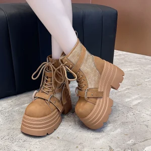 10CM Autunno Inverno Stivali Gladiatore da Donna Tacchi Grossi Scarpe Punk in Pelle Fibbia Stivali da Moto Goth Chelsea Mujer Zapatos 1