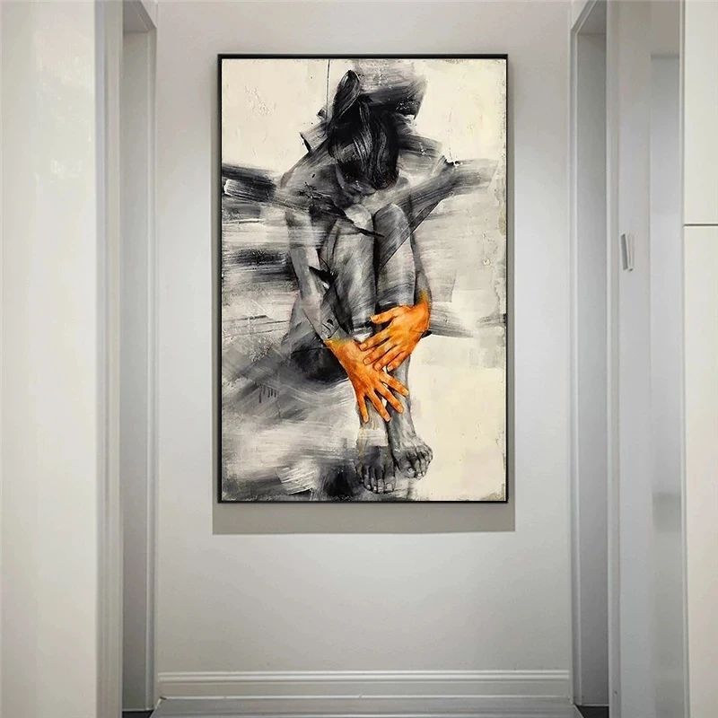 Astratta donna nuda arte figura poster tela pittura in bianco e nero Wall Art Picture for Living Room Home Decor (senza cornice) 3