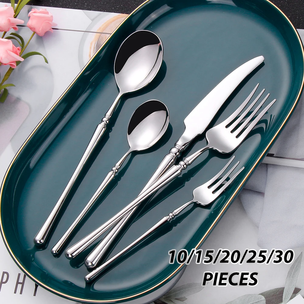 10/15/20/25/30 pezzi posate uniche in acciaio inossidabile 18/10 oro argento Set di posate Party Hotel usa regalo di inaugurazione della casa di nozze 2