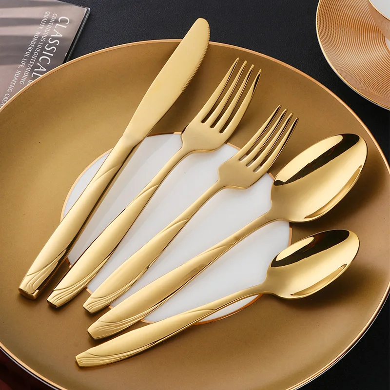 5-40PCS Buy Go Stoviglie in oro europeo Acciaio inossidabile 304 Posate occidentali Forchetta Coltello Cucchiaio Cucina Cibo Stoviglie Set da pranzo 1