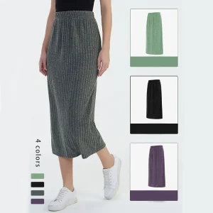 Gonna lunga aderente filettata sexy per donna Autunno Inverno Elegante gonna slim fit a vita alta Gonna lavorata a maglia tinta unita femminile 1