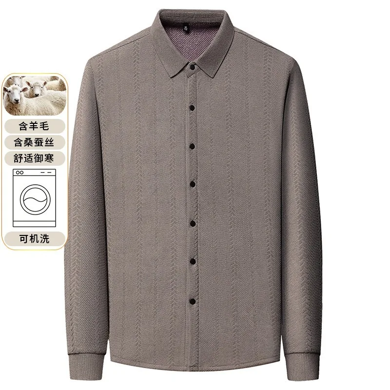 Camicie eleganti invernali in lana da uomo T-shirt e top in pile a maniche lunghe casual Camicia di seta di lusso delicata sulla pelle da lavoro elastica non stira 2