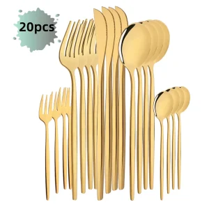 20 Pz/set Specchio Oro Set di Posate Stoviglie In Acciaio Inox Coltello Torta Forchetta Cucchiaio Set di Stoviglie Posate Da Cucina Argenteria 1