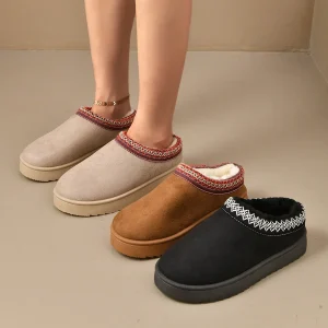 Stivali da neve in peluche ispessito alla moda da donna Autunno Inverno Mezze pantofole Scarpe in cotone Calzature da donna con tomaia in gomma 1