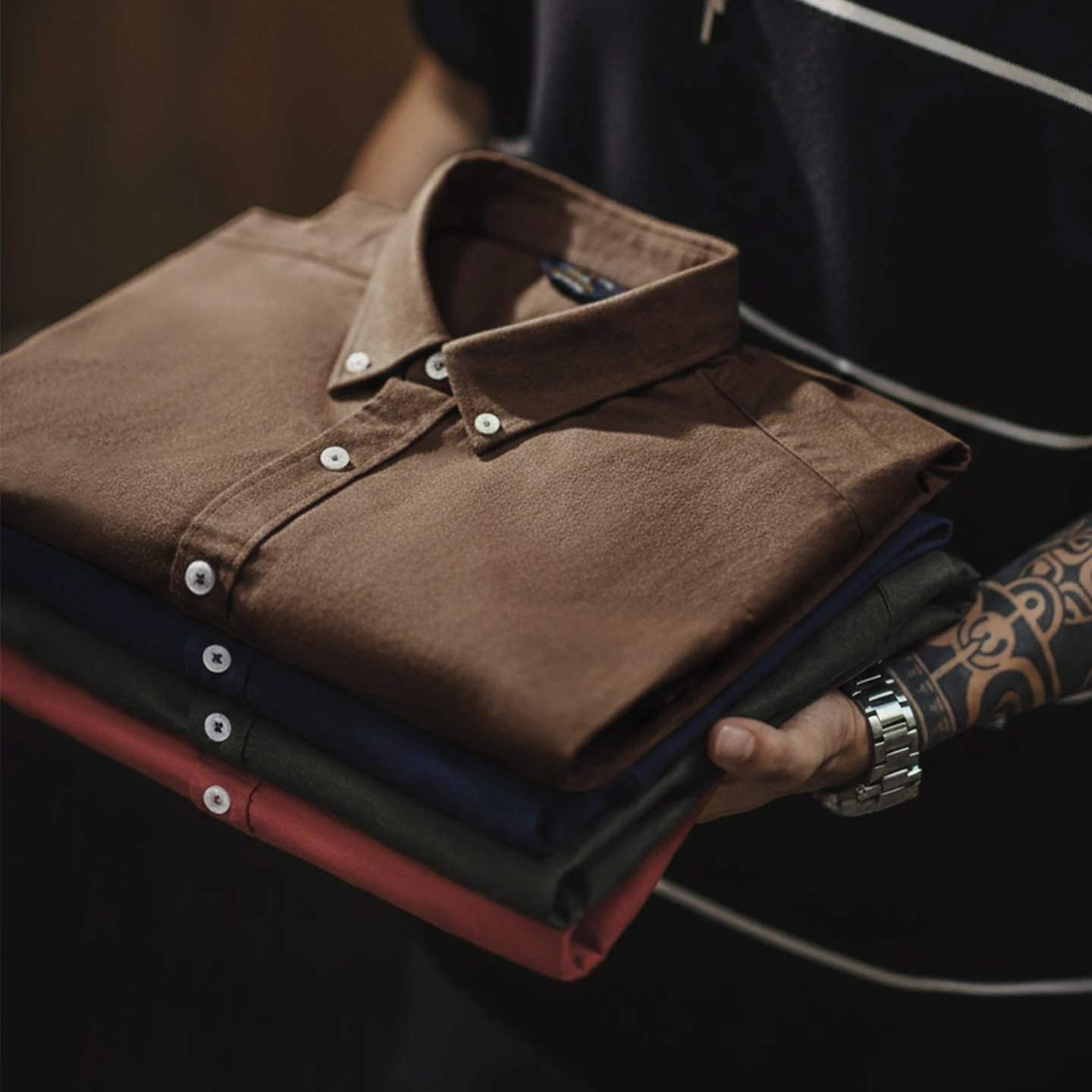 Maden Camicia Oxford vintage Camicia a maniche lunghe in cotone spazzolato da uomo Camicetta monopetto Top a strati tinta unita per l'autunno 5