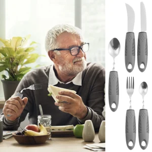 Set di utensili adattivi in acciaio inossidabile Posate facili da impugnare Posate ponderate pieghevoli per tremori alle mani Disabilità degli anziani 1