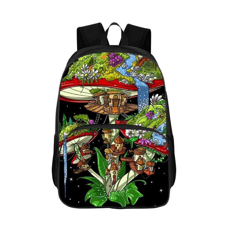 Zaino da studente ispessito a doppio strato da donna per uomo Zaino da scuola con funghi psichedelici magici e teschi per borsa moda maschile femminile 2