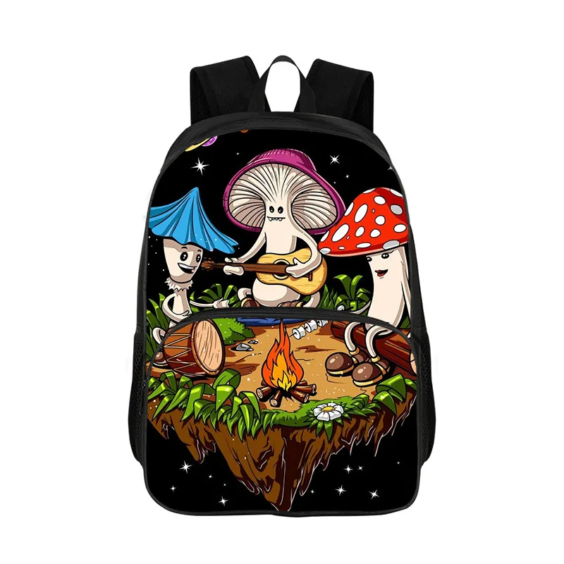 Zaino da studente ispessito a doppio strato da donna per uomo Zaino da scuola con funghi psichedelici magici e teschi per borsa moda maschile femminile 5