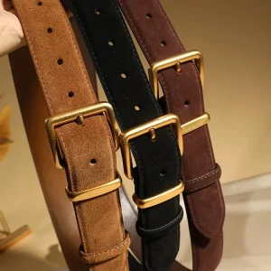 Cintura da donna in pelle di vacchetta scamosciata di lusso, stile vintage con fibbia dorata, cintura larga 3,3 cm per abiti e jeans 1